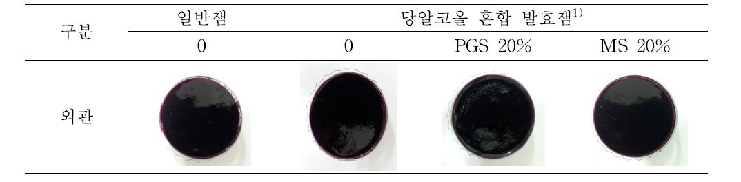 당알코올을 혼합한 발효 블루베리잼의 외관