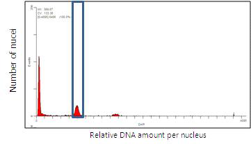 DNA contents in diploid of Brassica rapa K0466-1. Flow histograms showing DNA measurements of nuclei from leaves.