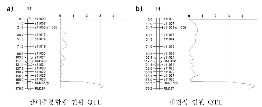 삼강/낙동 DH 유전분석 집단의 내건성 및 상대수분함량 연관 QTL
