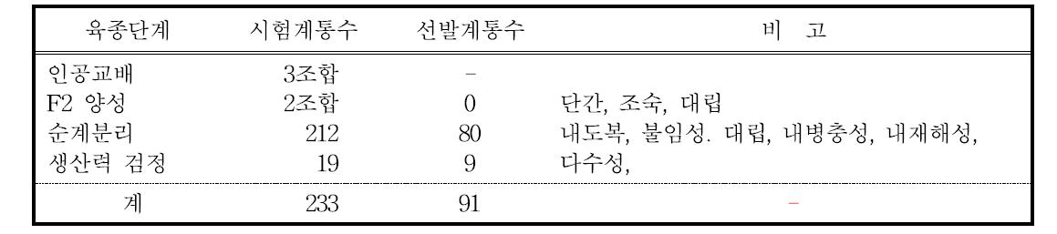 기장 순계분리 선발 계통 특성