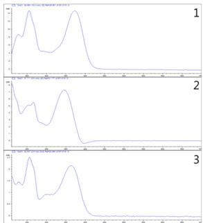 풀솜대 Ethanol 추출물에 존재하는 주요 화합물의 UV/VIS 흡수 스펙트럼