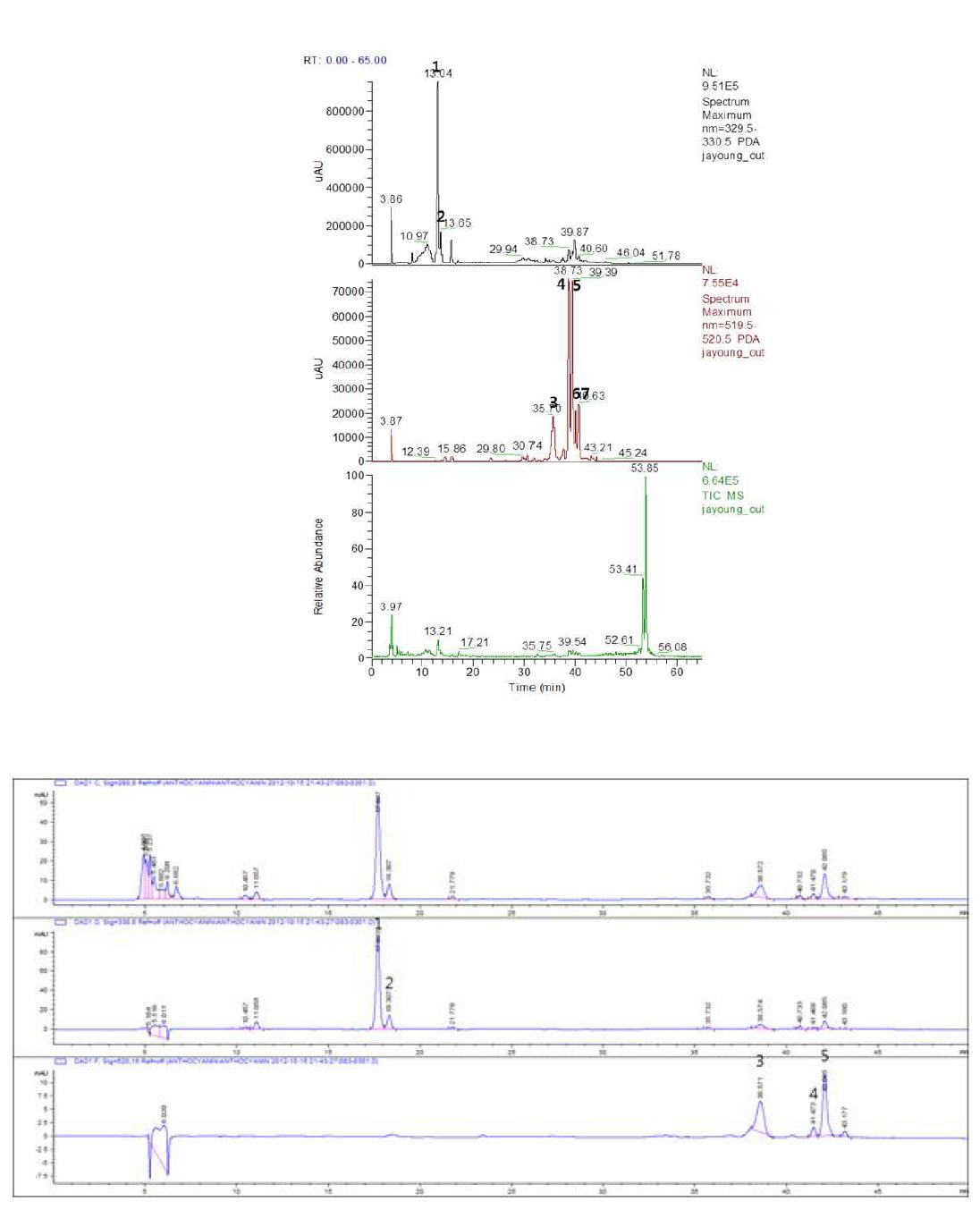 자영 내심 Methanol 추출물의 HPLC profile