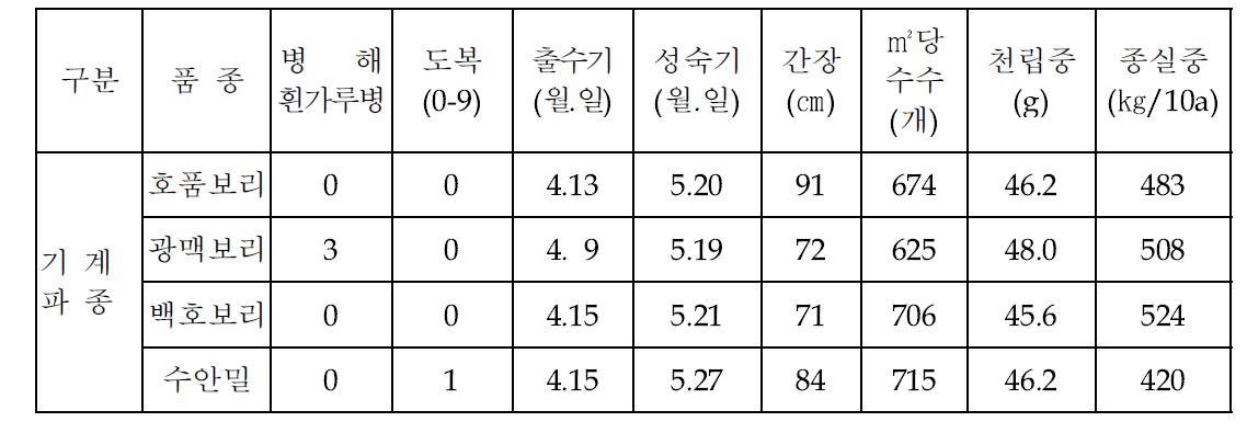 제품 다양화를 위한 맥종별 파종방법에 따른 생육 및 수량성