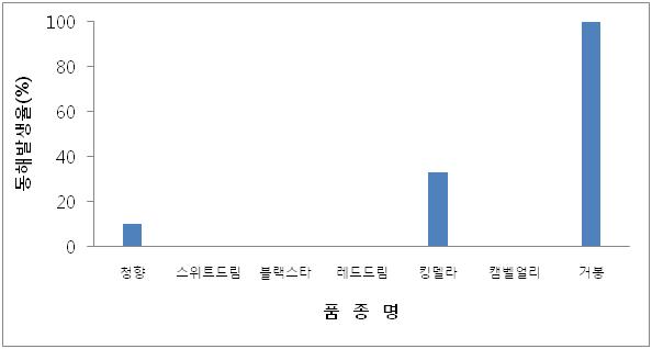 품종별 현장실증동해발생율