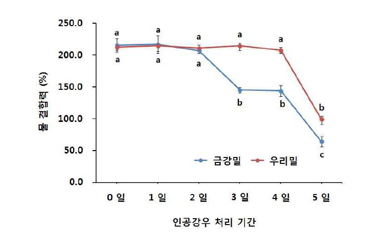 인공강우처리기간별 물결합력 변화