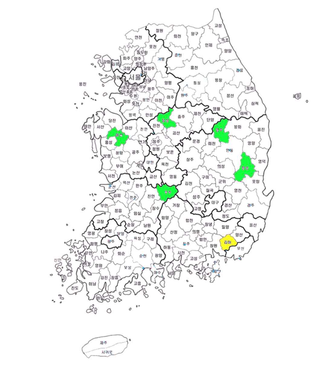 과일류 저온저장고 사용현황 설문조사 대상지역