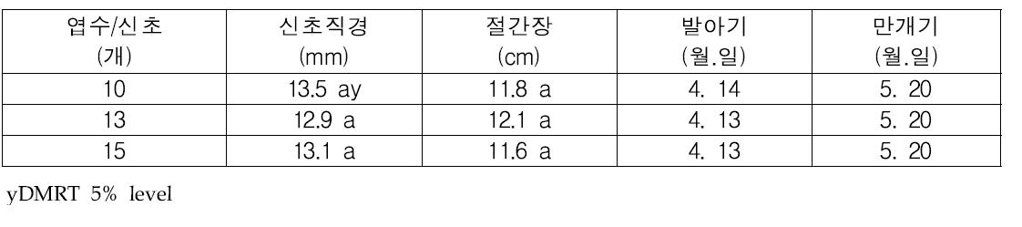 포도 흑보석 품종 엽수/신초 생육특성