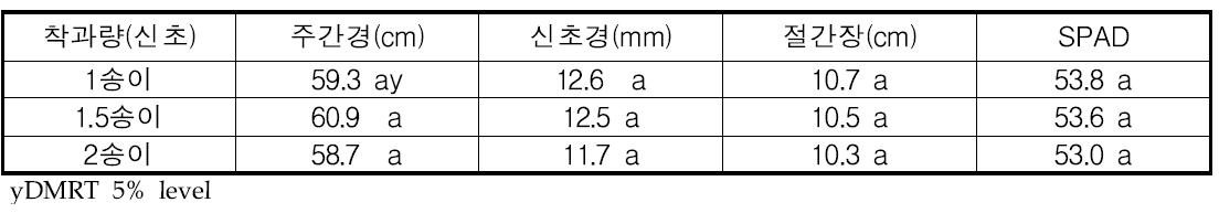 착과량별 생육상황 및 SPAD