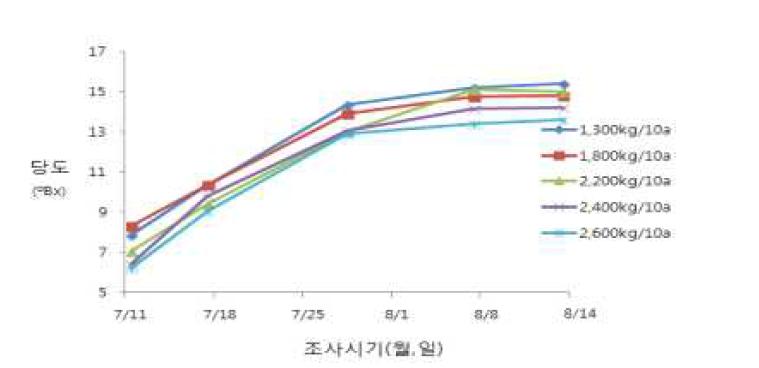 포도 ‘진옥’ 품종의 착과량 조절에 따른 당도 변화