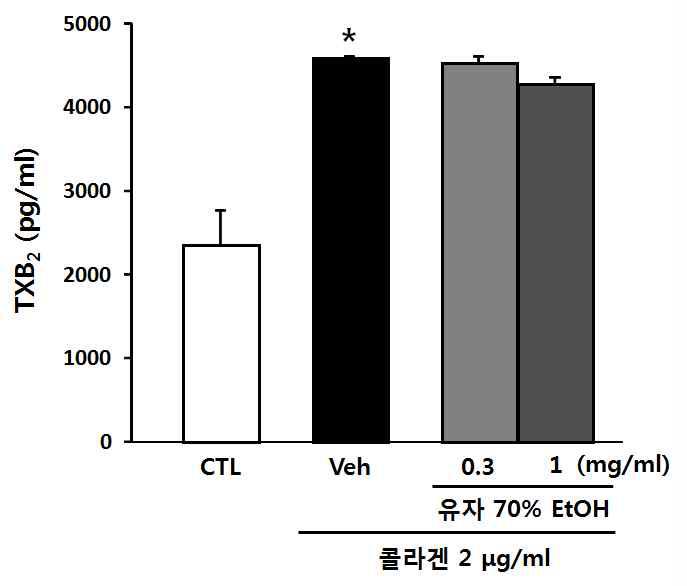유자 추출물의 TXB 생성 억제 효능 관찰