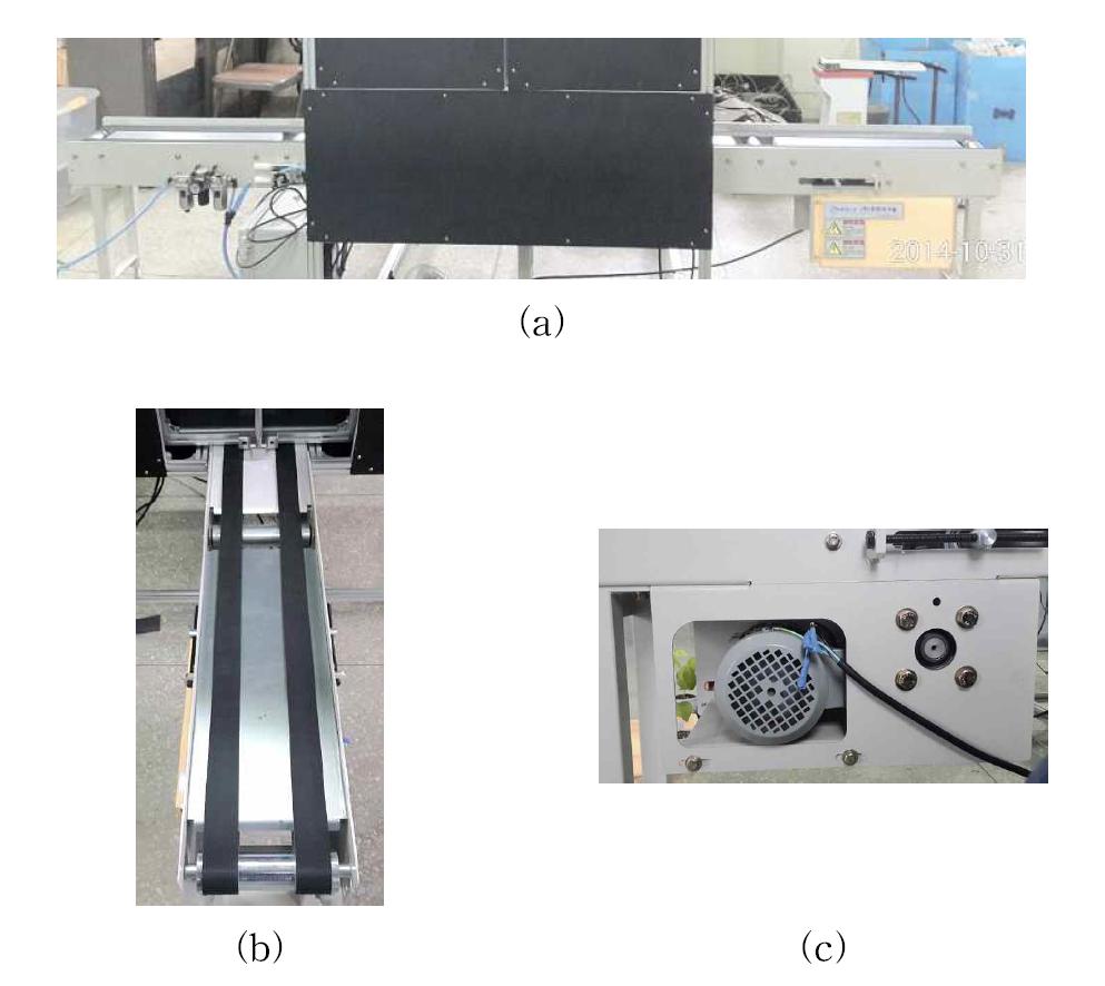 Conveyer system (a) whole conveyer system (b) Belt (c) Motor