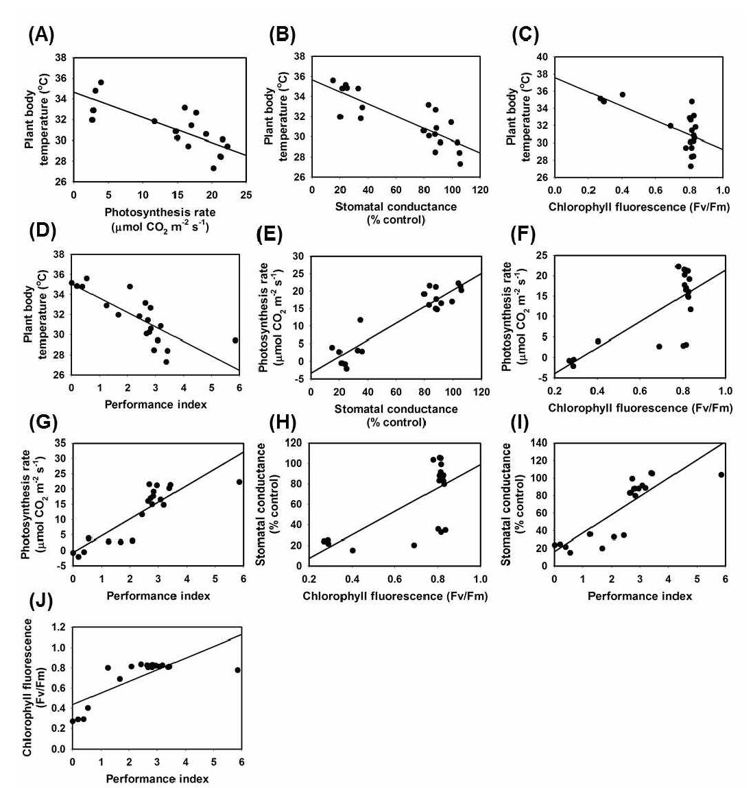 Relationships between each non-destructive parameters measured at 2 days after NaCl treatment.