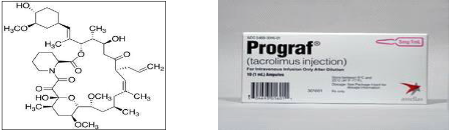 FK506 및 유도체의 구조와 임상적용약물인 tacrolimus (prograf)