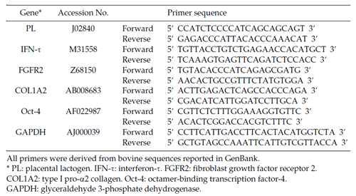 pTS와 pES cell의 Gene Marker 및 분화 Marker 각각 차이 확인을 위한 primer.