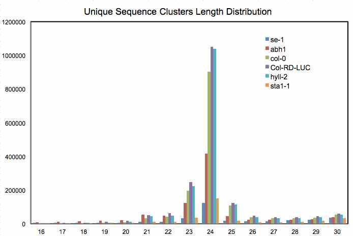 Unique sequence clusters length distribution