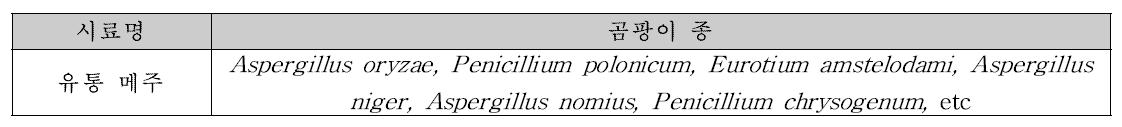 유통 메주에서 가장 많이 분리된 곰팡이 종
