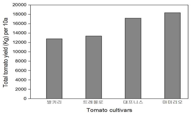 Total marketable yield of standard and cherry tomatoes grown the plastic greenhouse in reclaimed land from January to August 2014.