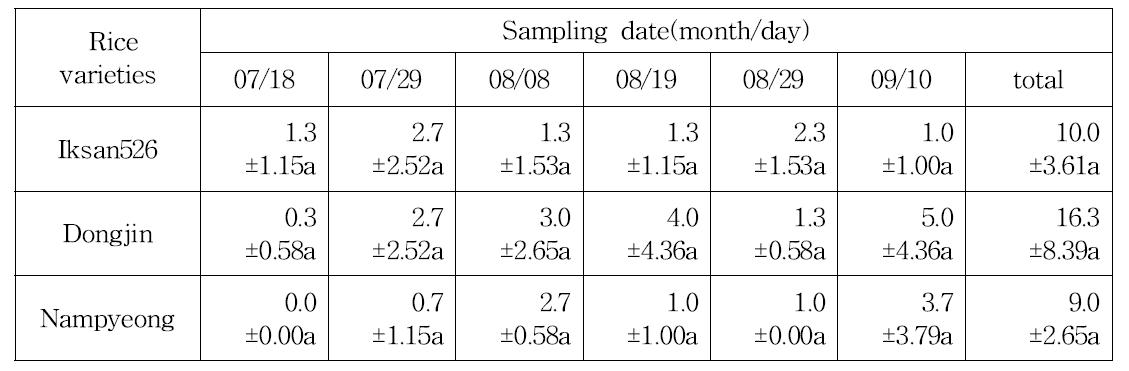 Incidence of spiders from the rice varieties in the paddy fields from 2013