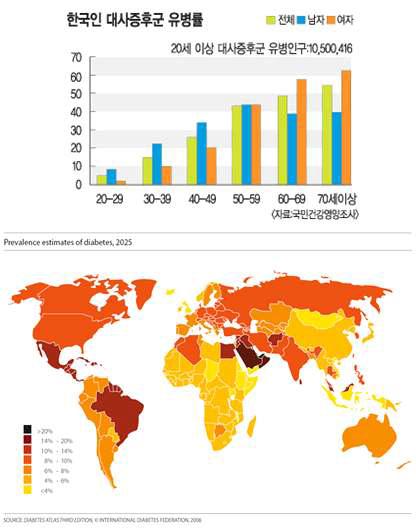 한국인 대사증후군 유병률 및 2025년 국가별 당뇨병 예상 유병률