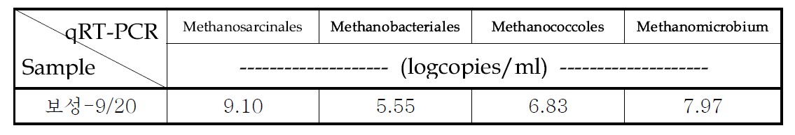 식종액의 DNA 순도 및 양에 따른 메탄균의 qPCR 정량 결과