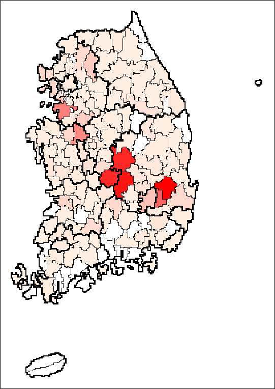 2010년 포도 지역별 재배면적 비교