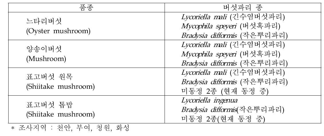 중부지방 버섯재배지에서 발생하는 버섯파리 종 조사