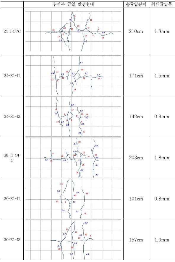 그림 4.29 후면부 균열발생형태 및 총 발생 길이