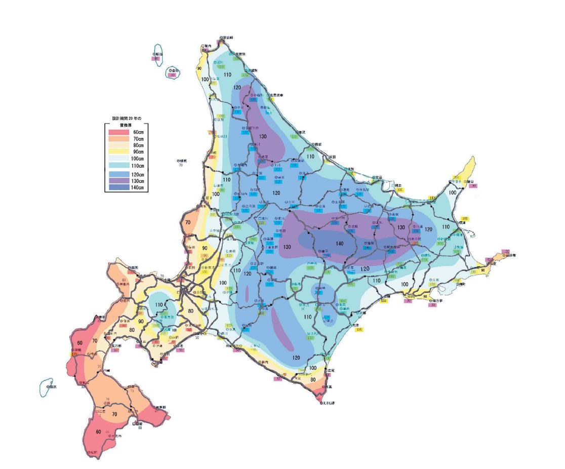 일본 홋카이도 20년 주기(1980 2000년) 동결치환깊이 분포도