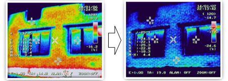 몽골 주택의 뿜칠 단열시공 전후의 열손실 사례