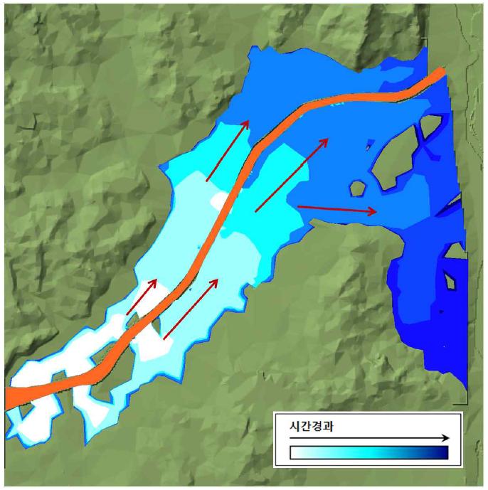 시간경과에 따른 범람면적 흐름양상