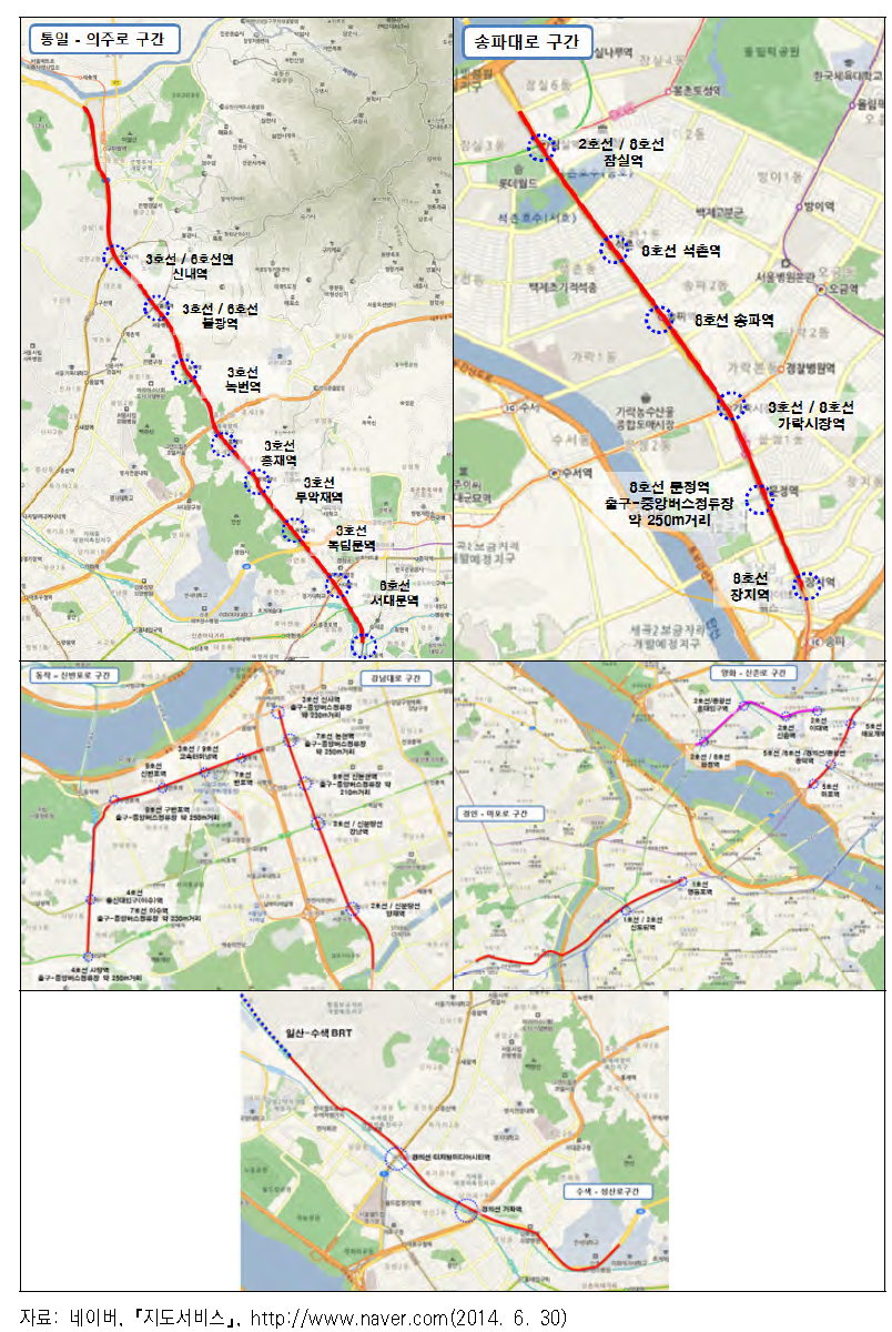 수도권 중앙버스전용차로 및 간선급행버스체계 구간의 지하철 연계(2)