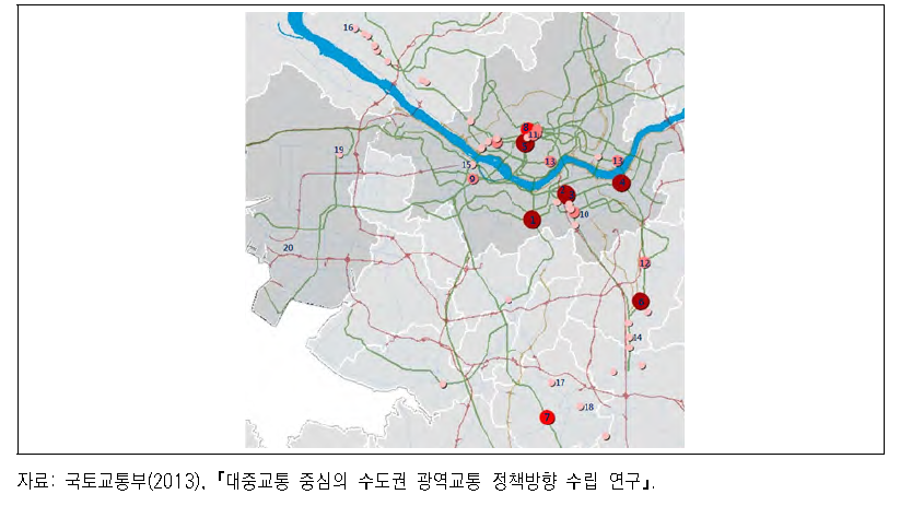 수도권 광역버스 정류소 후보지 위치