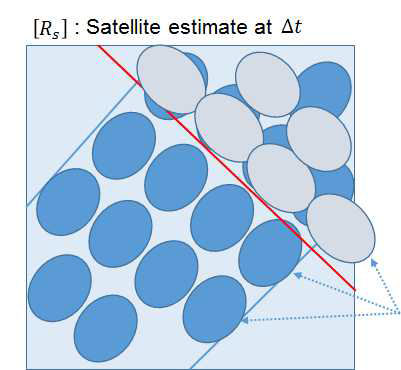 Satellite estimate over an area at a time interval Δt.