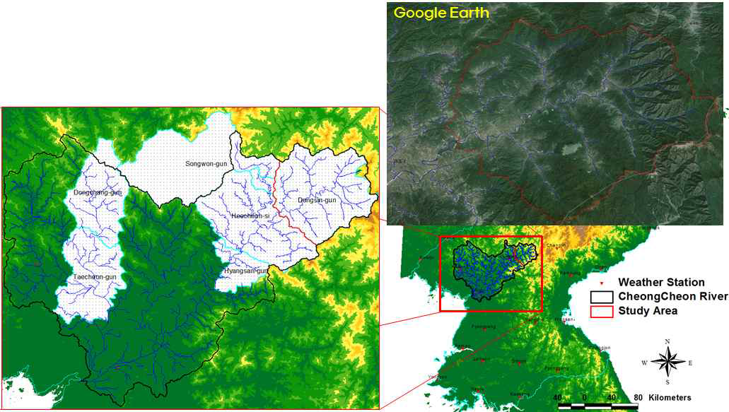 북한지역 연구유역(청천강 수계 동신군 지역)