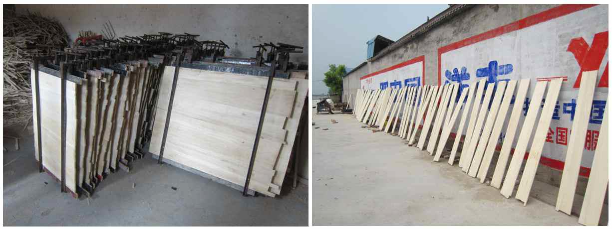 Manufacturing process of laminated board in CN-C (left) and bleaching of laminated board with hydrogen peroxide