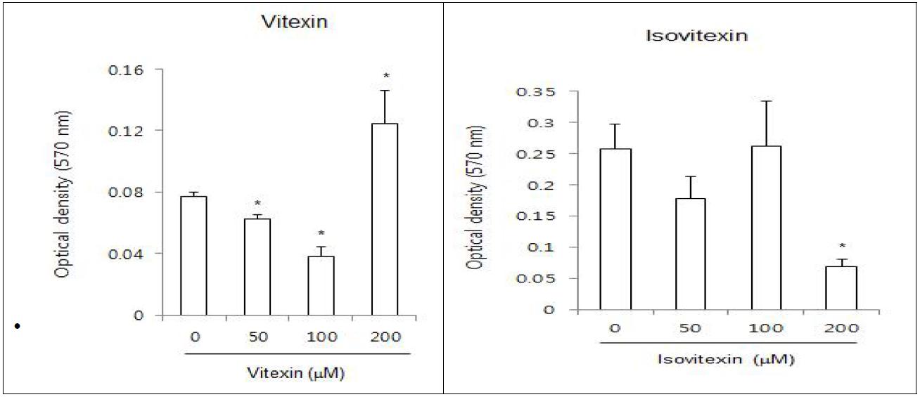 Vitexin과 Isovitexin의 사람 지방줄기세포 활성에 미치는 영향