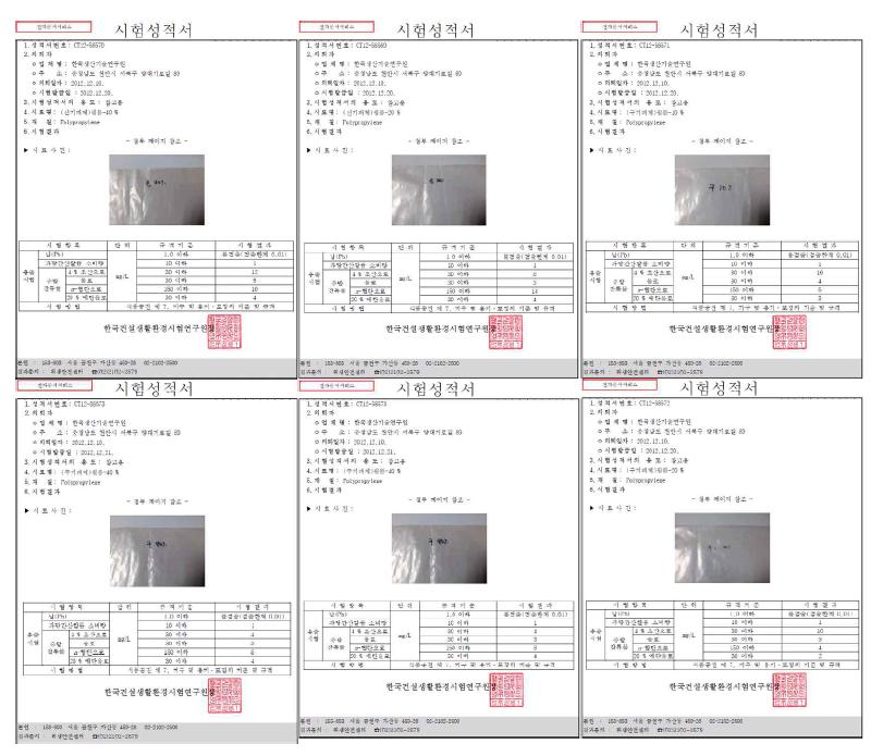 Sample Film의 성적서