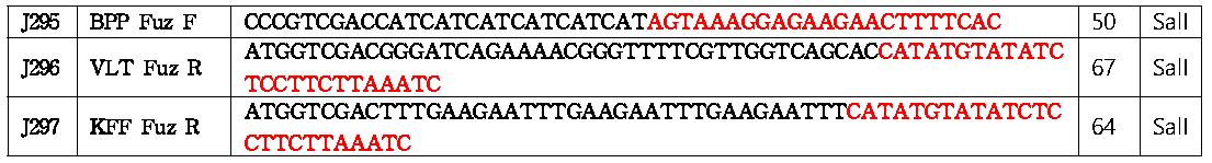 세균침습성 펩타이드-GFP 재조합단백질 발현을 위한 primer sequences