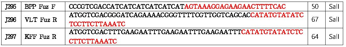 세균침습성 펩타이드-GFP 재조합단백질 발현 라이브러리 구축을 위한 primer sequences