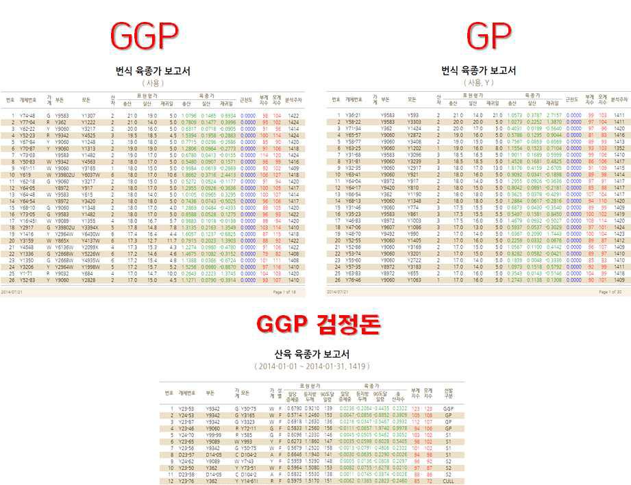 GGP 검정돈 육종가 분석에 GGP 모돈의 번식자료, GP 모돈의 번식자료를 이용하여 분석