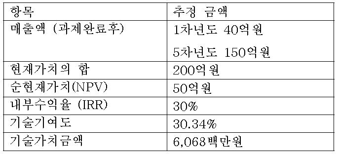 기술 가치 평가 요약표