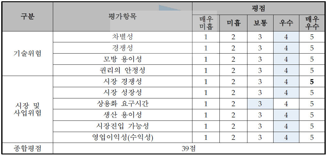 사업화위험 평가표