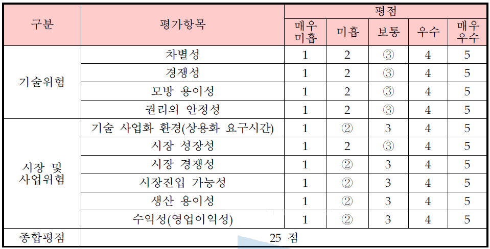 사업화위험 평가표