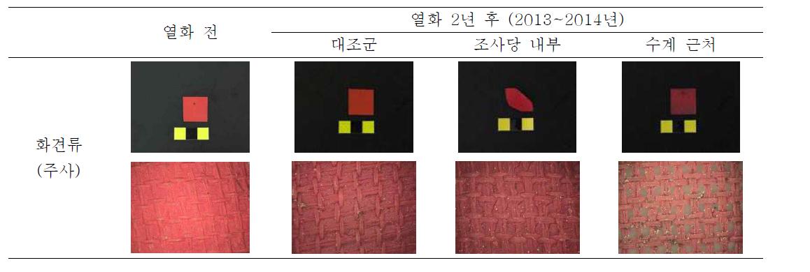 표준시편의 손상도 평가 (화견류-주사)