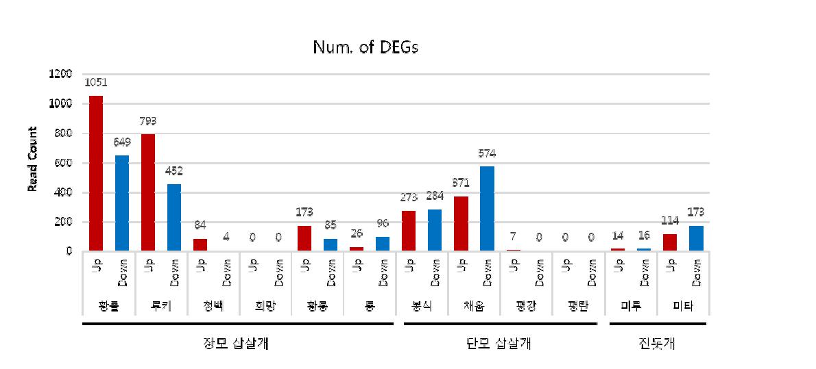 비교대상 간 발현이 유의한 유전자 선발 결과 – 2차