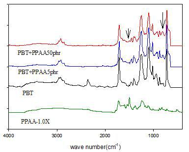 FT-IR spectra of PBT blends.