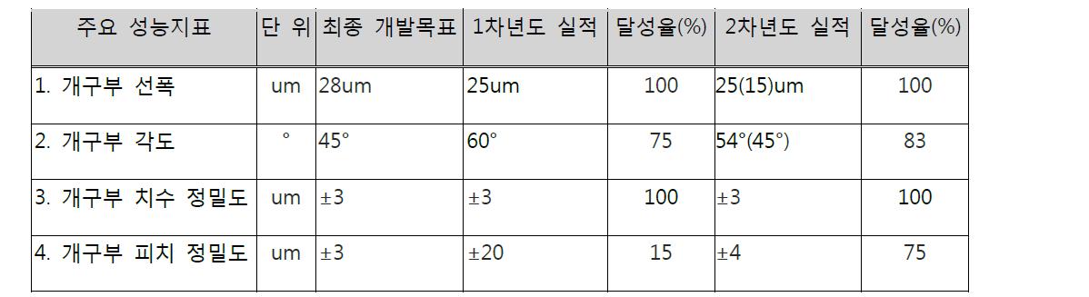 1차, 2차년도 실적 및 달성율