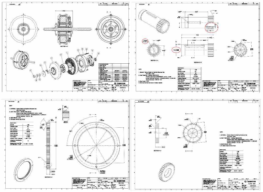 개발된 모터의 유성기어장치 설계도면