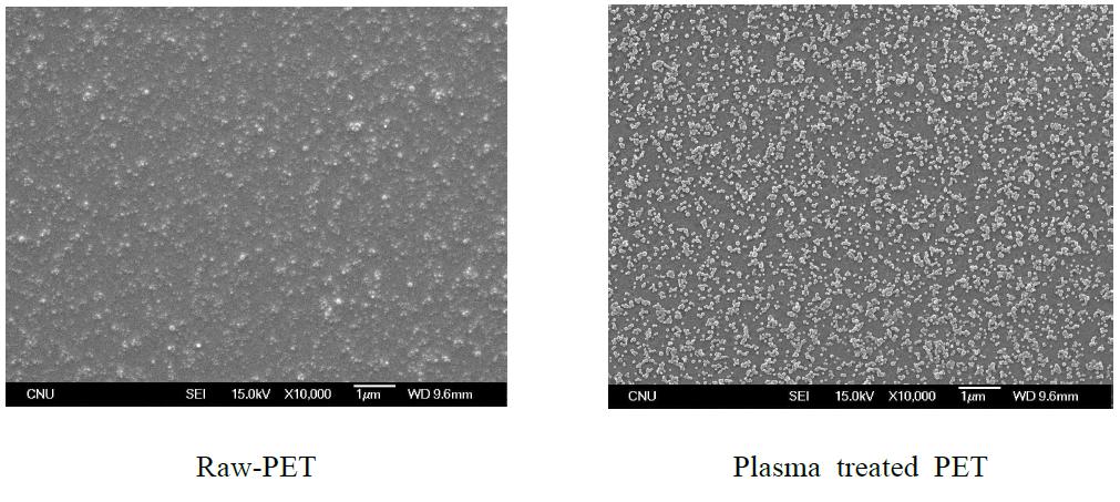 PET 필름의 플라즈마 처리 전후 비교
