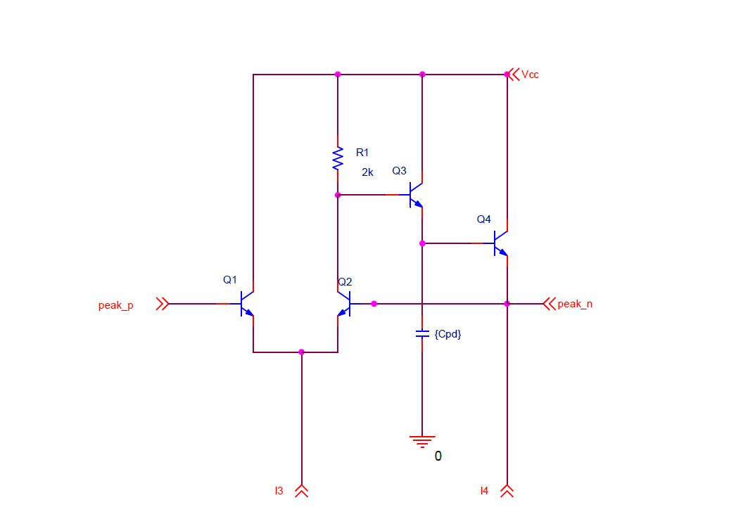 Circuit schematic of a simple peak detector